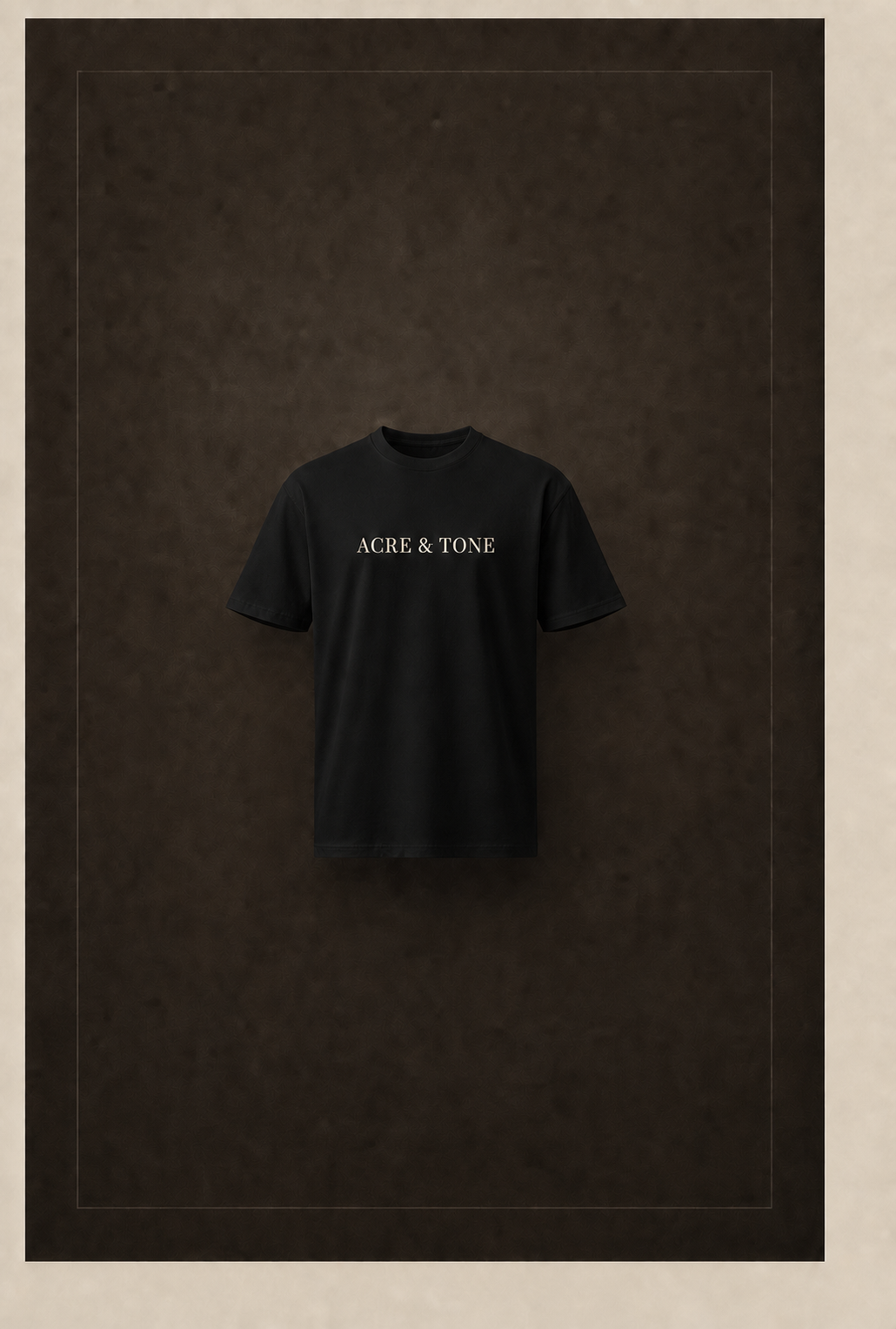 Black Acre & Tone wordmark shirt with warm cream lettering